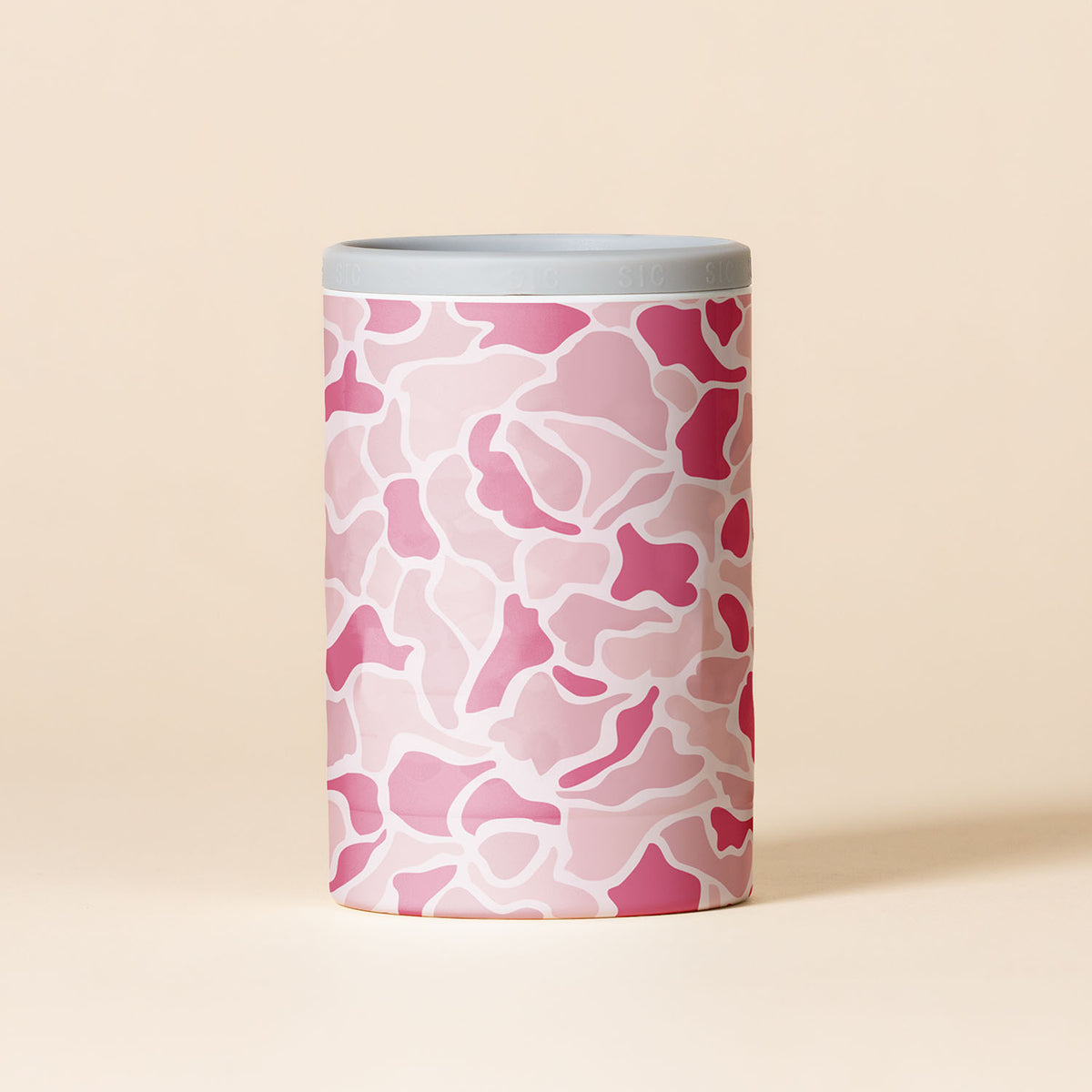 SIC Can Cooler in PNK Camo with pink and white camouflage pattern
