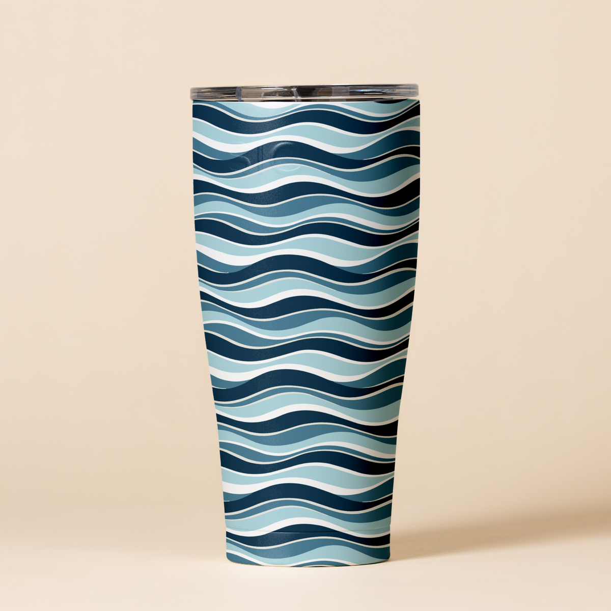 SIC 30 oz. Tumbler in Winter Waves with navy, light blue and white wave stripes