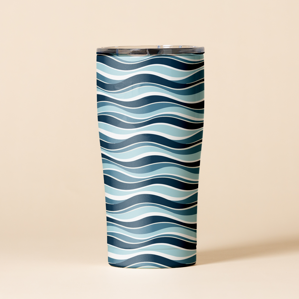 SIC 20 oz. Tumbler in Winter Waves with navy, light blue and white wave stripes