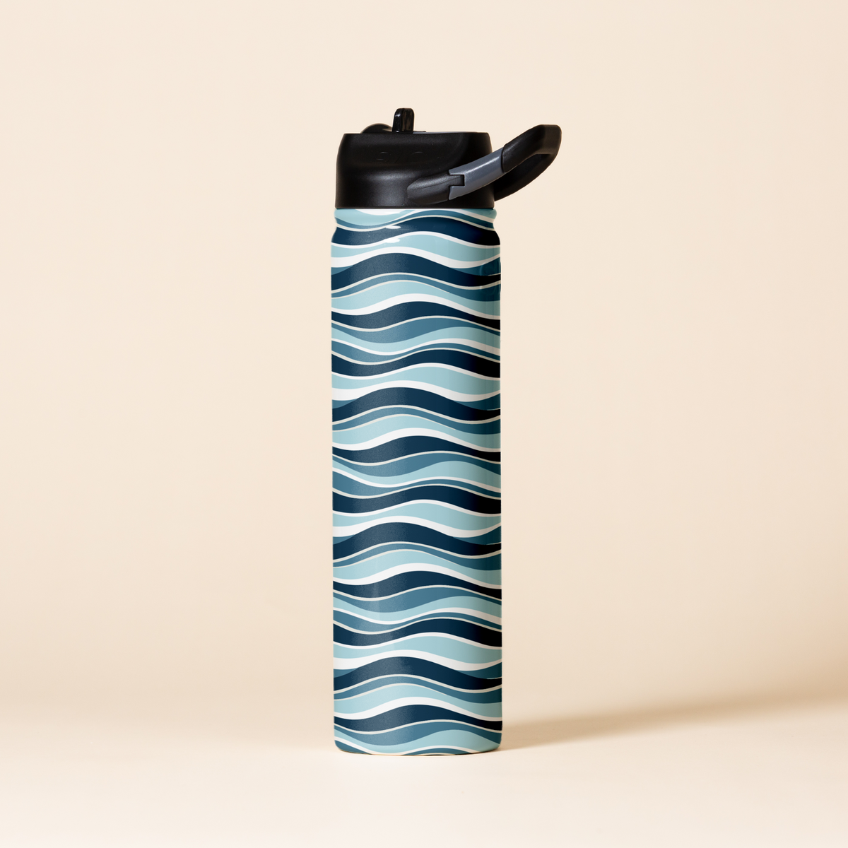 SIC 27 oz. Sport Bottle in Winter Waves with navy, light blue and white wave stripes