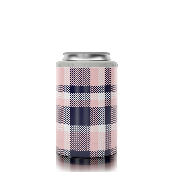 12 oz. Can Cooler Pink & Navy Plaid